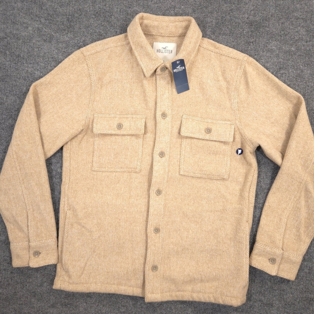 Hollister Over Shirt Mens S Tan Weave Flap Pockets Heavyweight Work Shacket NEW